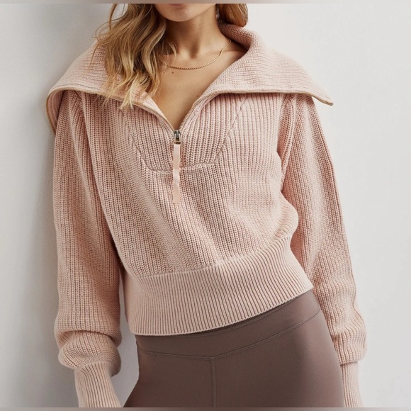 Varley Sweaters - Varley Knit Half Zip Baby Pink Oversized Pullover Size Small
